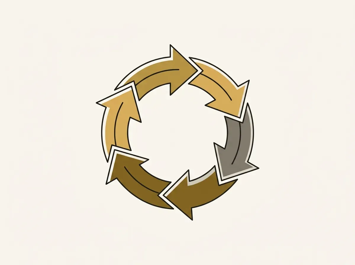 Three arrows chasing each other in a circle, representing the continuous habit of user research.