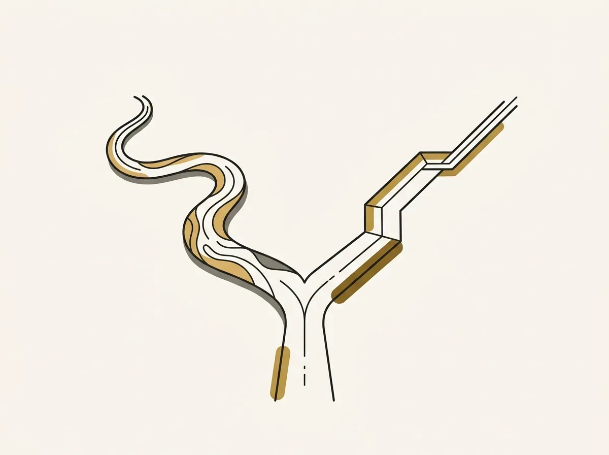 A path forks into two styles—one winding, one straight—representing the choice between research methods.