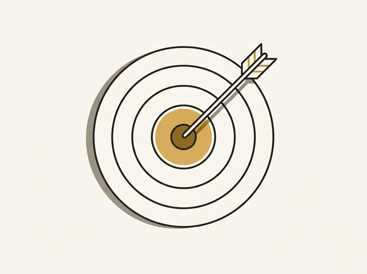 An arrow hitting the center of a target, representing the importance of defining clear research goals.