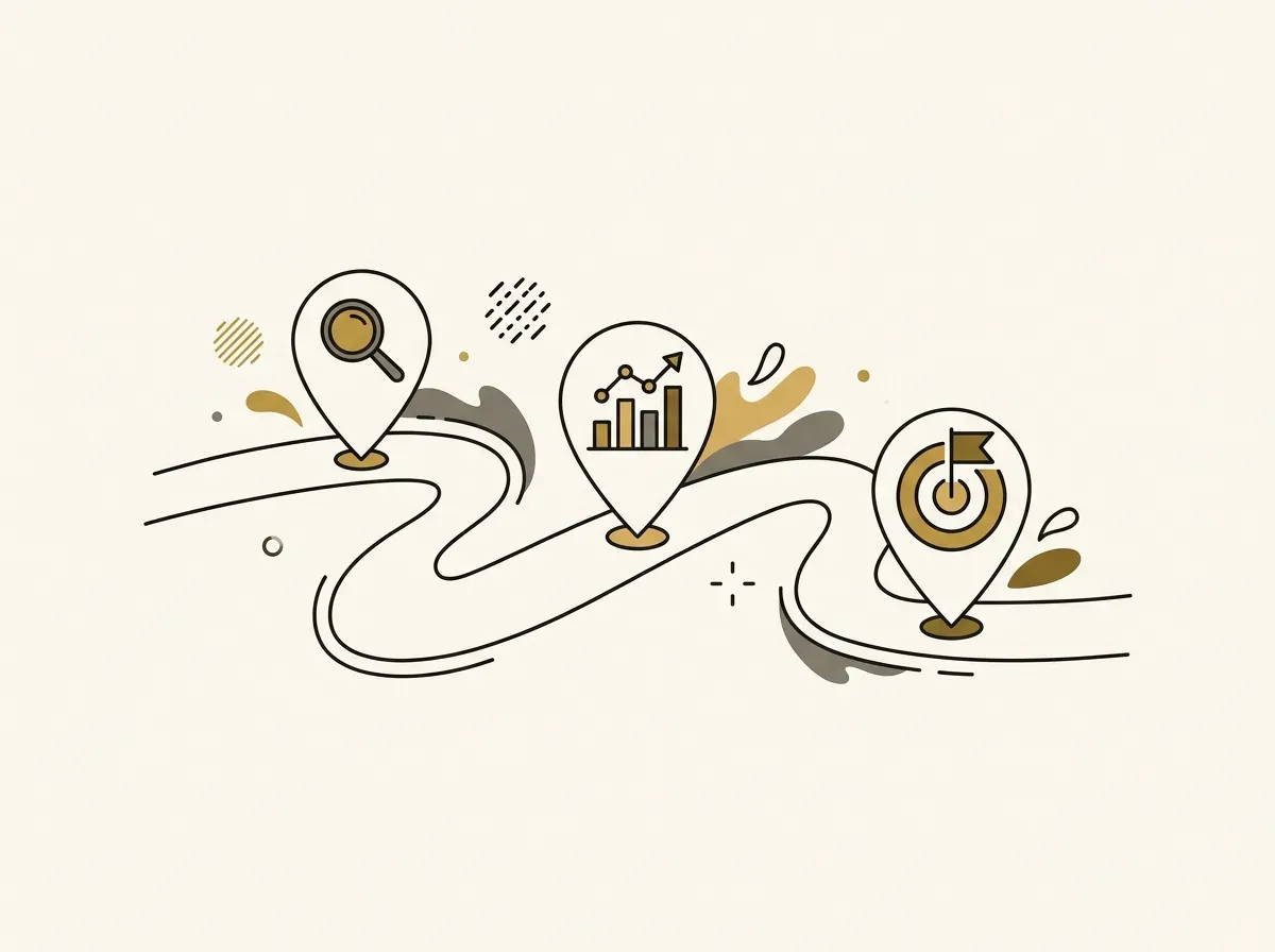 A winding path with several key waypoints, symbolizing a flexible interview guide rather than a rigid script.