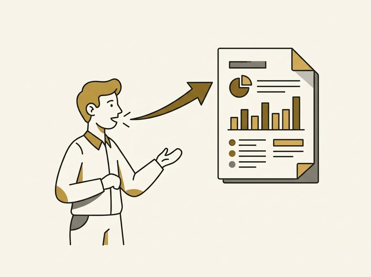An illustration of a person speaking, with their words turning into a new document, representing primary research.