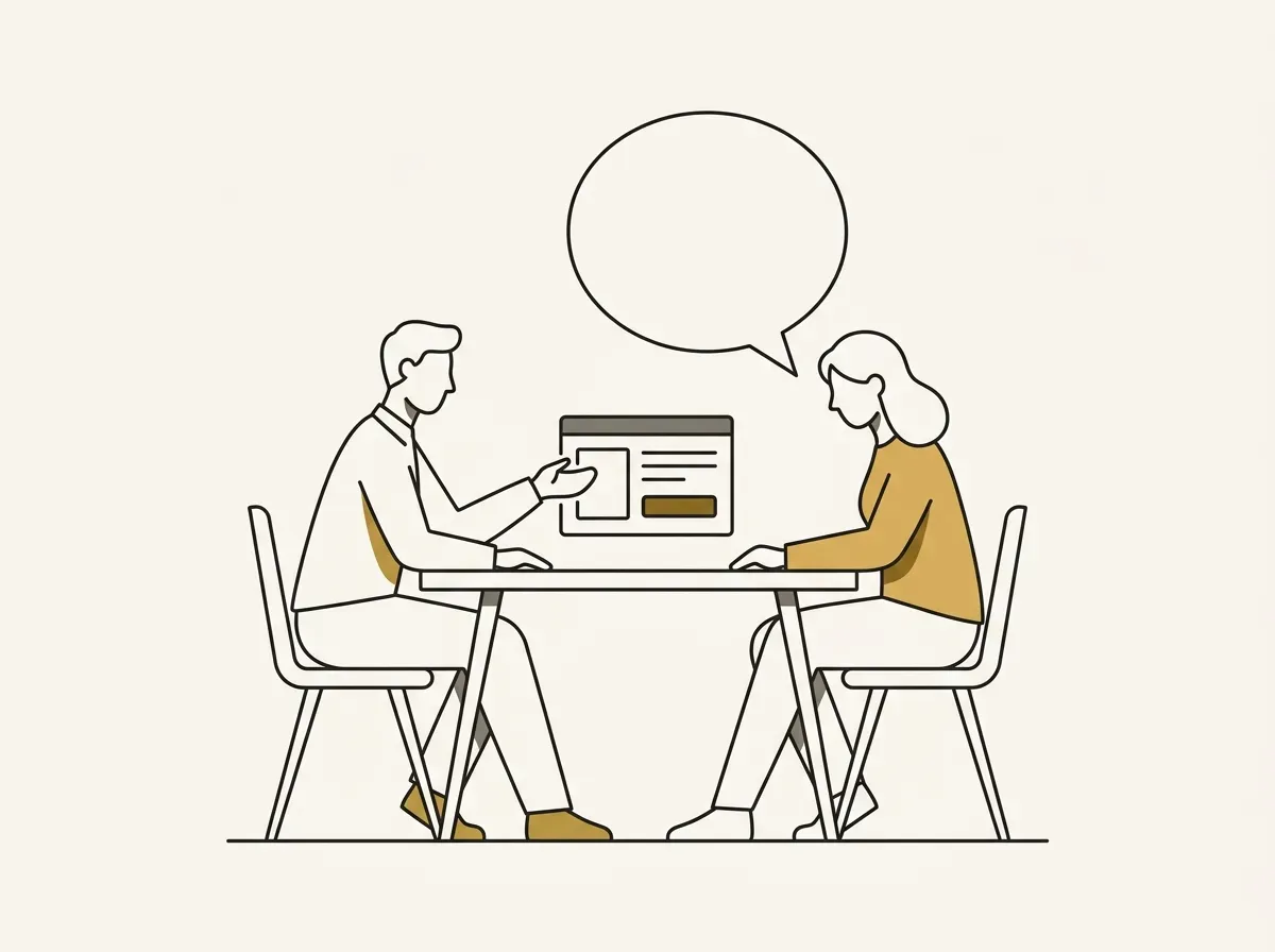 An illustration of a moderator guiding a research participant in a one-on-one session.