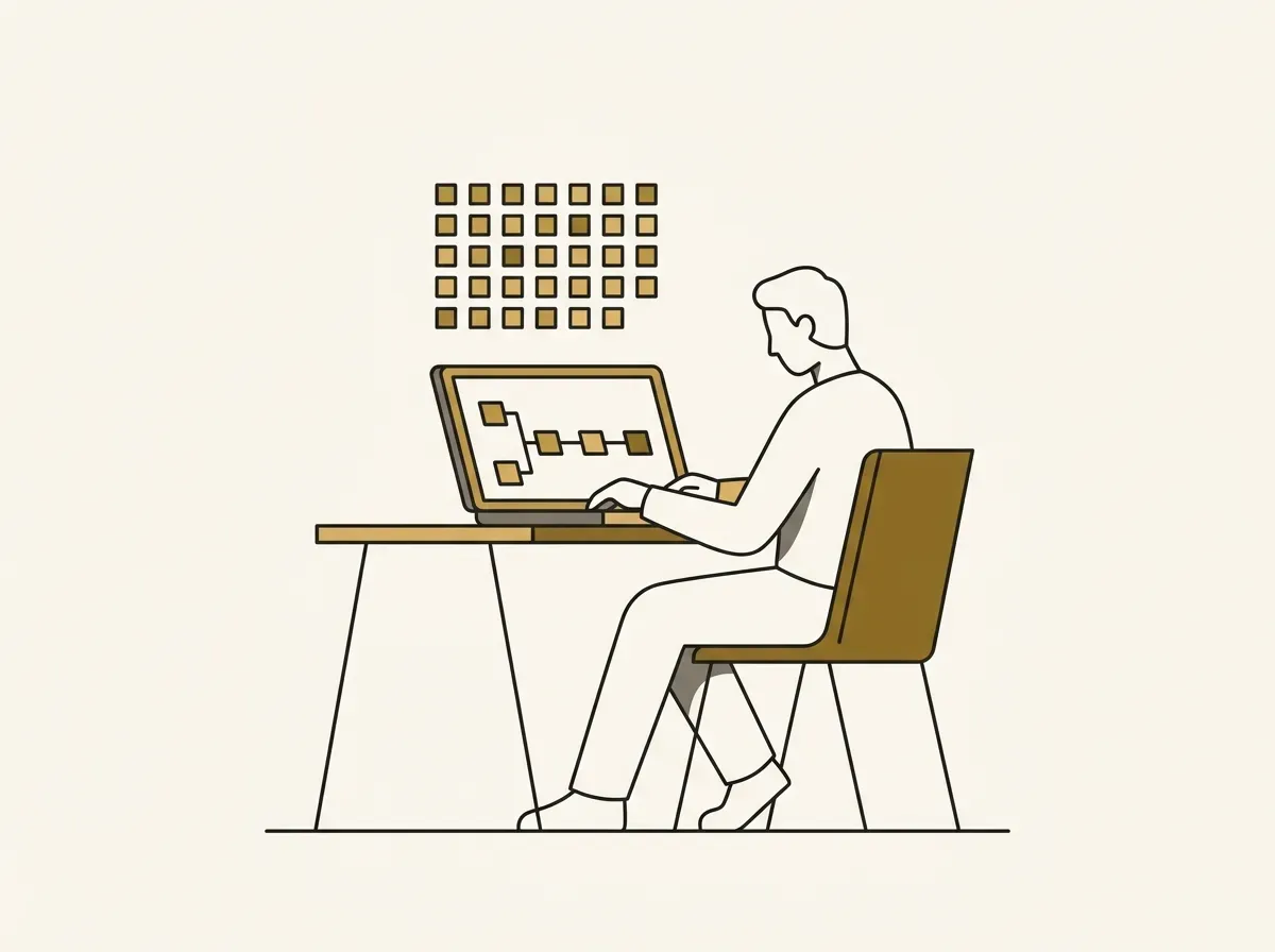 An illustration of a person completing an unmoderated research study alone on a computer.
