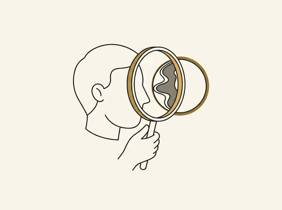 An illustration of a person looking at a circle through a lens that distorts it, representing how bias skews research.