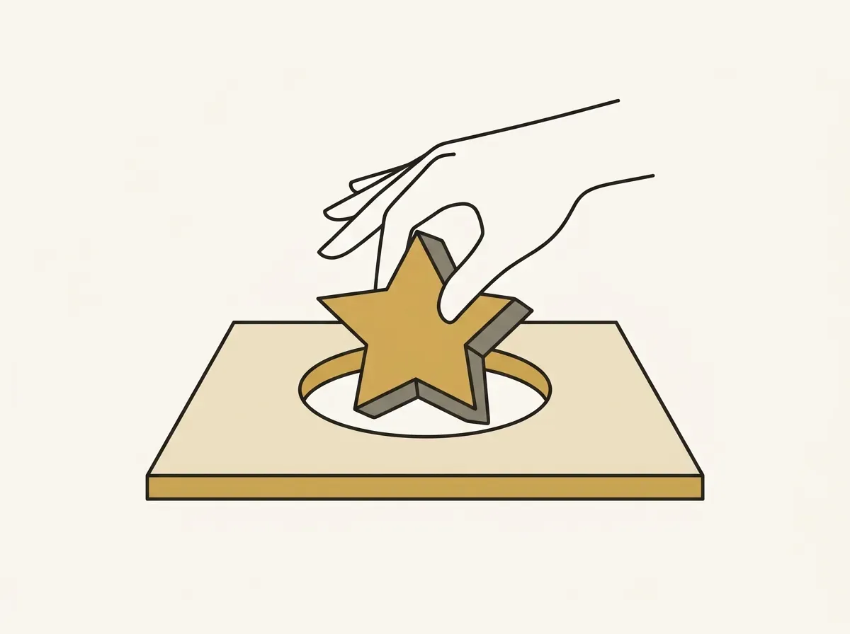 A hand tries to fit a star-shaped peg into a round hole, symbolizing the mistake of testing with the wrong audience.
