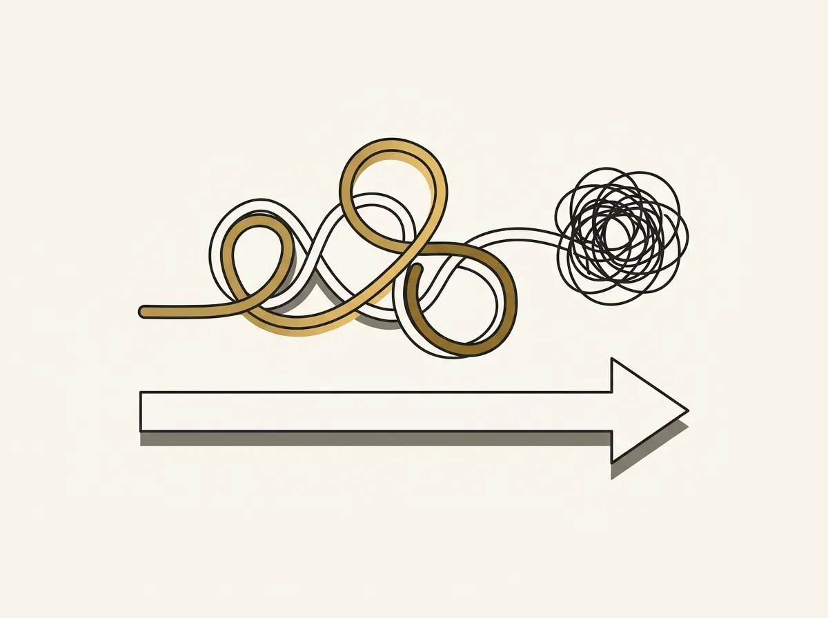 An illustration contrasting a straight, clear path with a tangled, knotted path, representing common mistakes in research planning.