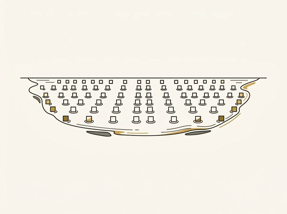 An illustration of many checkboxes floating on a wide, shallow body of water, representing shallow survey data.