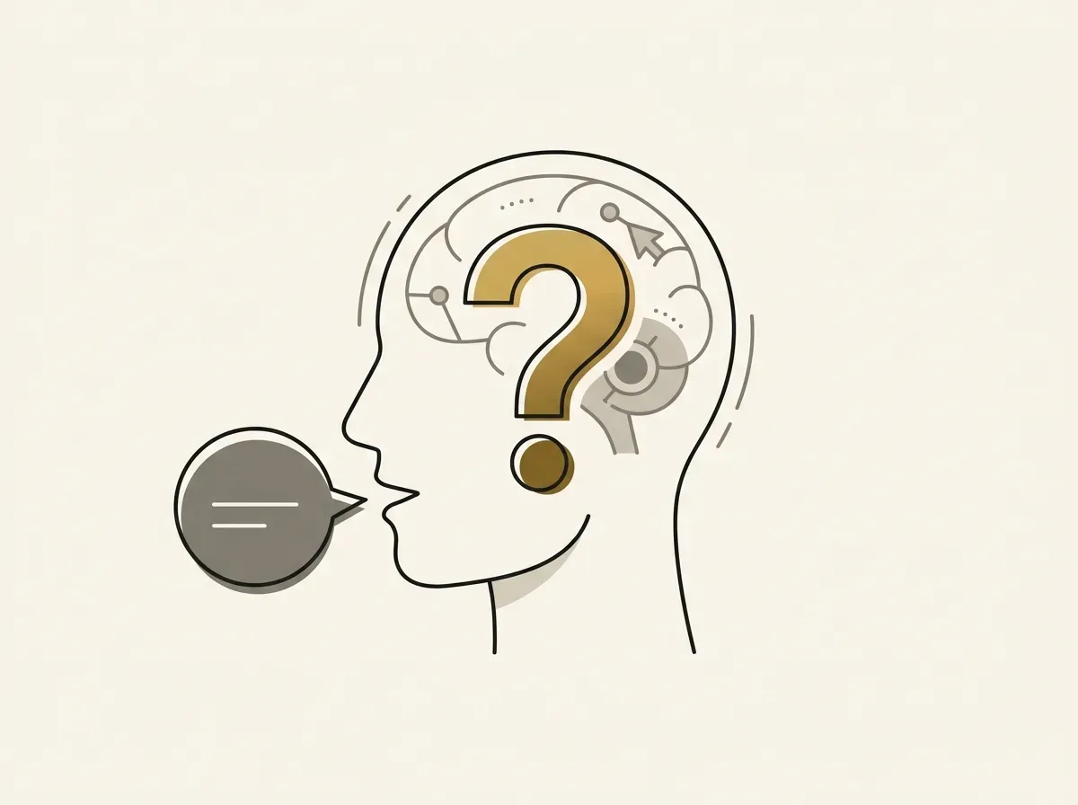An illustration of a person's head with a question mark inside and a speech bubble coming out, symbolizing moderated research.