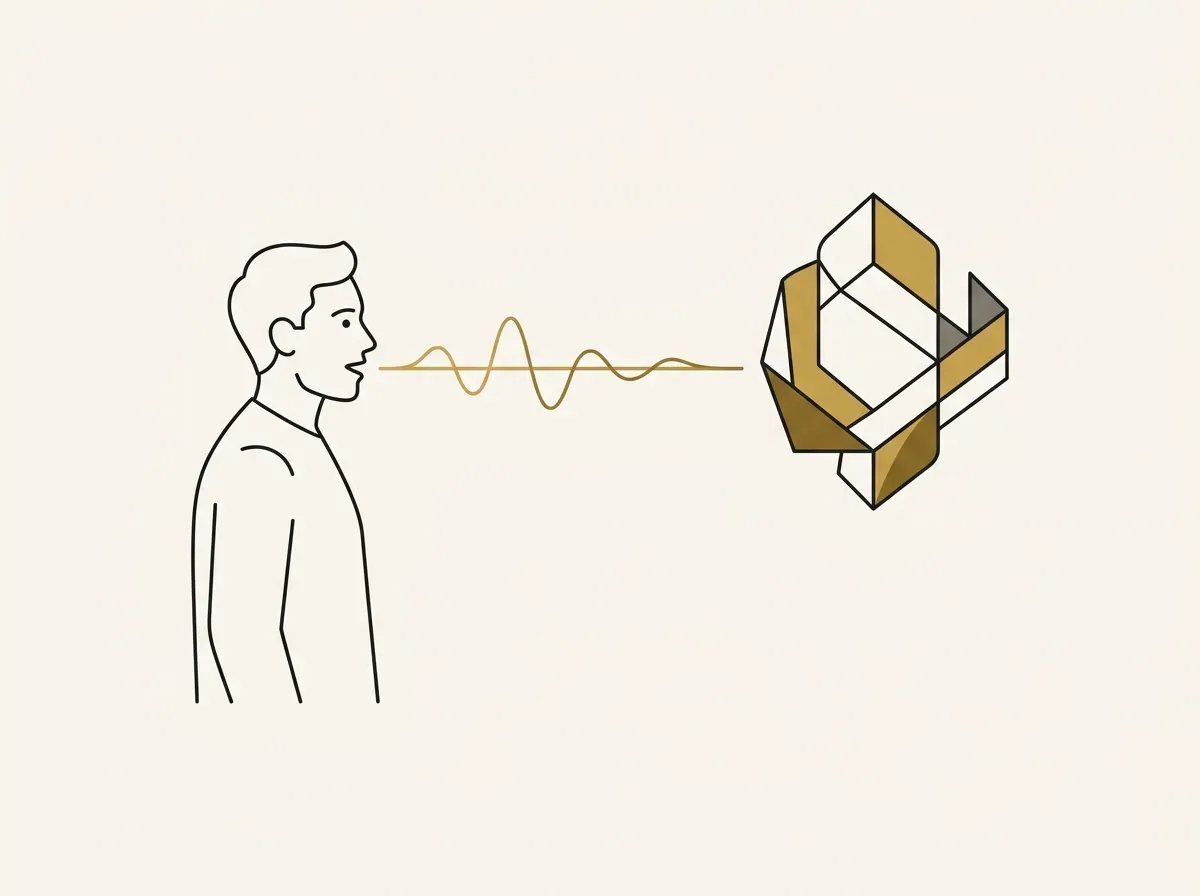 An illustration of a person speaking individually, their voice being recorded, representing a private AI voice interview.