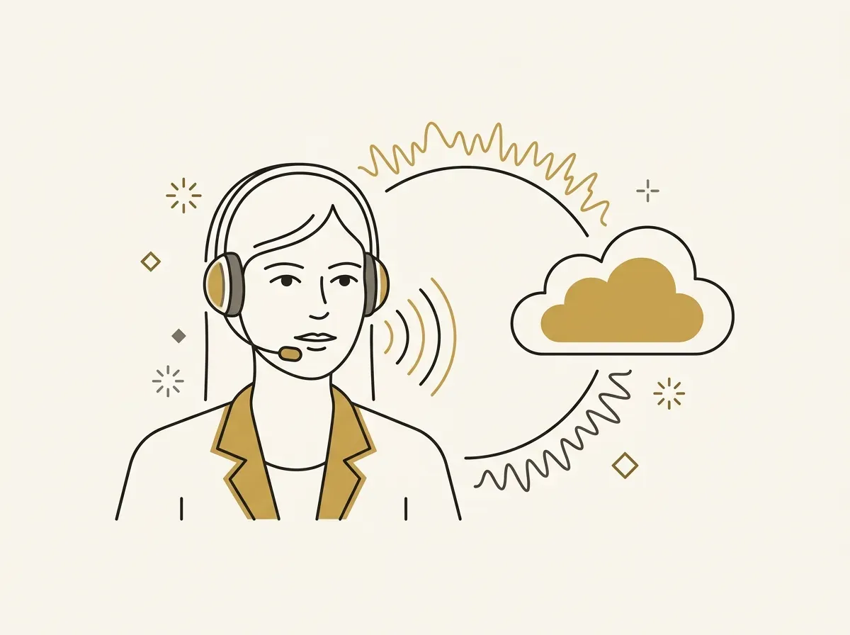 Illustration of a person having a live voice conversation with an AI, represented by sound waves.